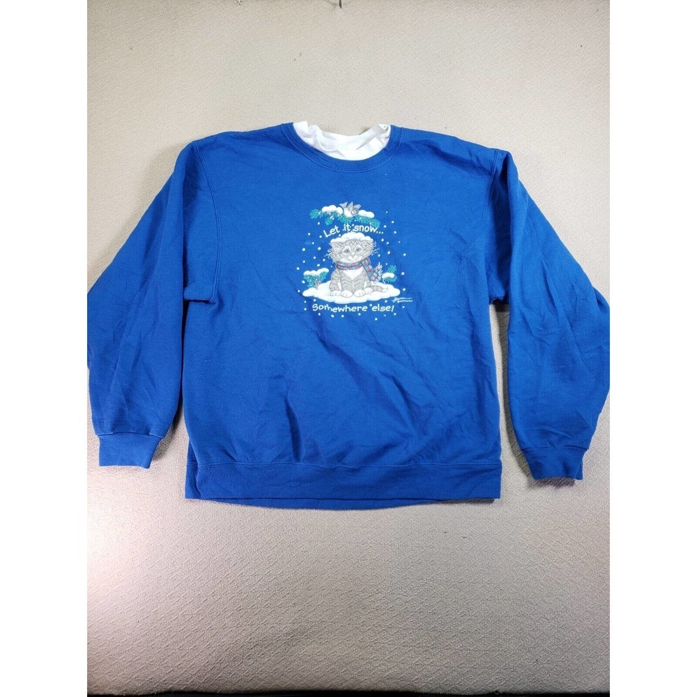 VTG Morning Sun Sweatshirt Womens Large Blue Graphic Let It Snow Somewhere Else